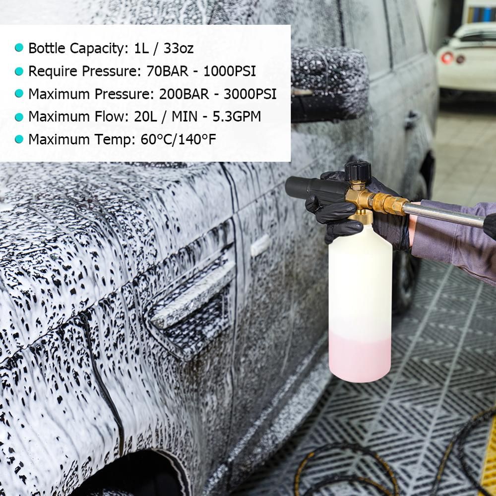 Adjustable Foam Lance 1L Bottle Snow Foam Nozzle Injector Soap Foamer for Lavor Pressure Car Washer