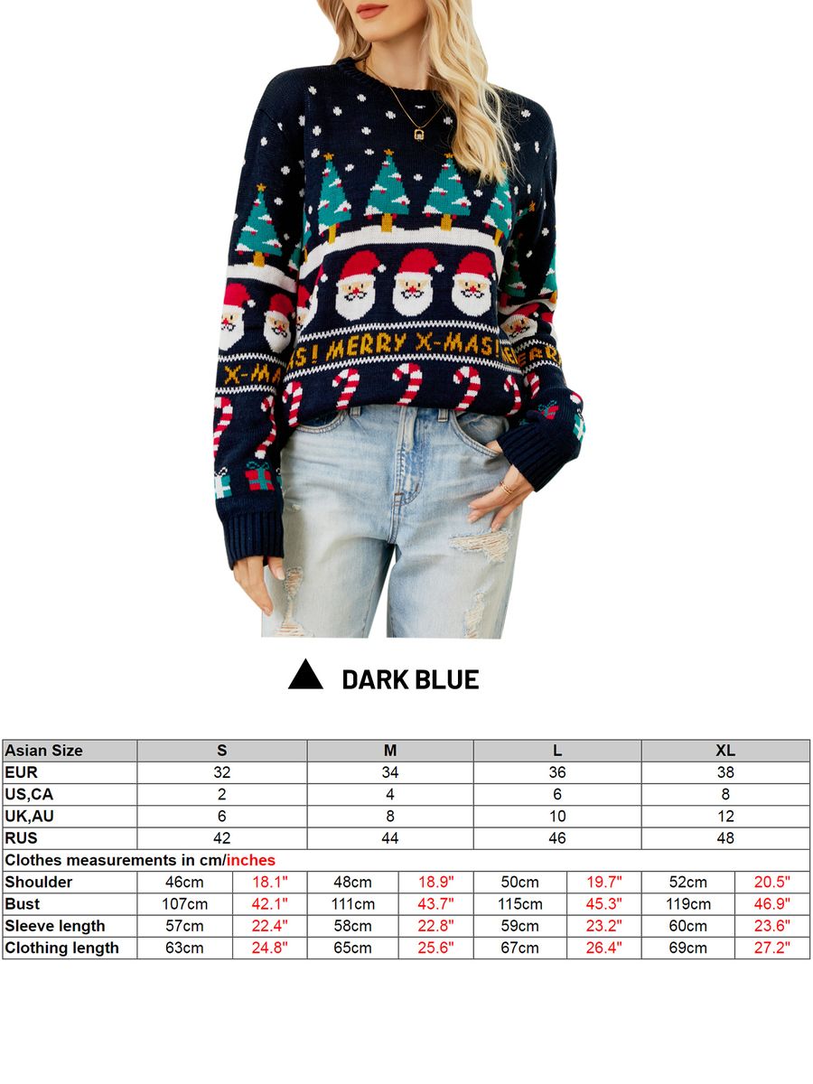 Women Christmas Sweater X-MAS Tree Long Sleeve O Neck Casual