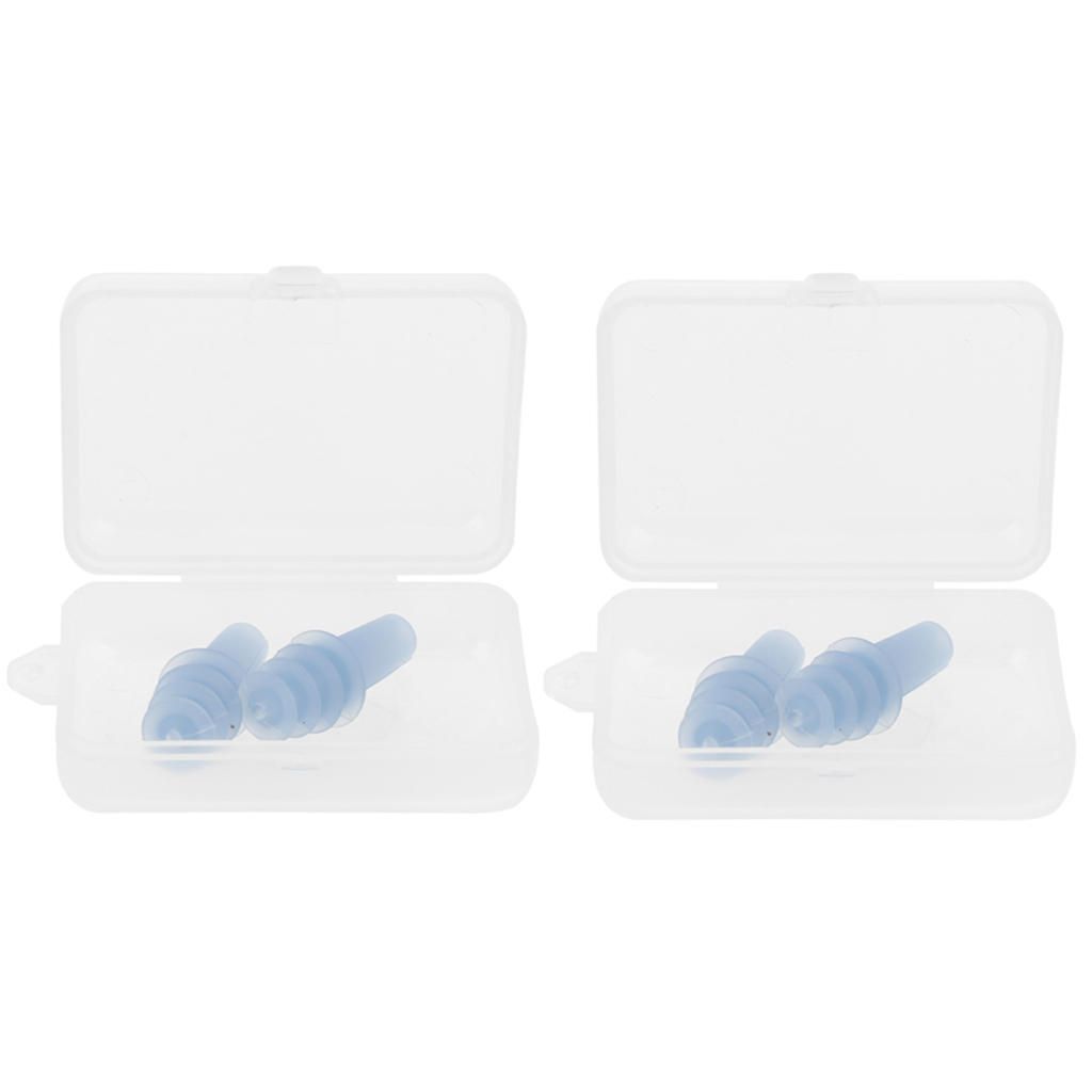 2 Pairs Reusable Silicone Earplugs For Airplane Travel Sleep Blue