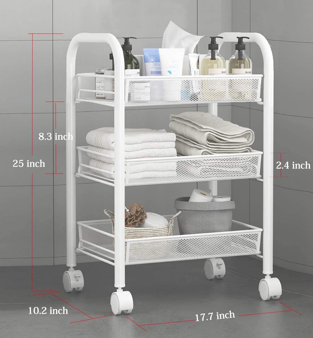 3 TIERS STANDARD STEEL TROLLEY/STORAGE RACK - WHITE