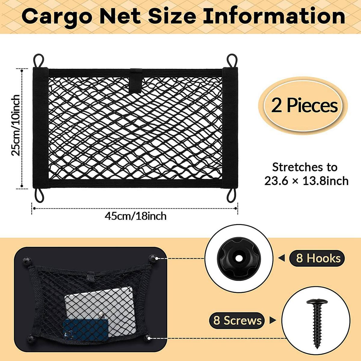 2Pcs 45X25CM Car Trunk Net Pocket Car Cargo Storage