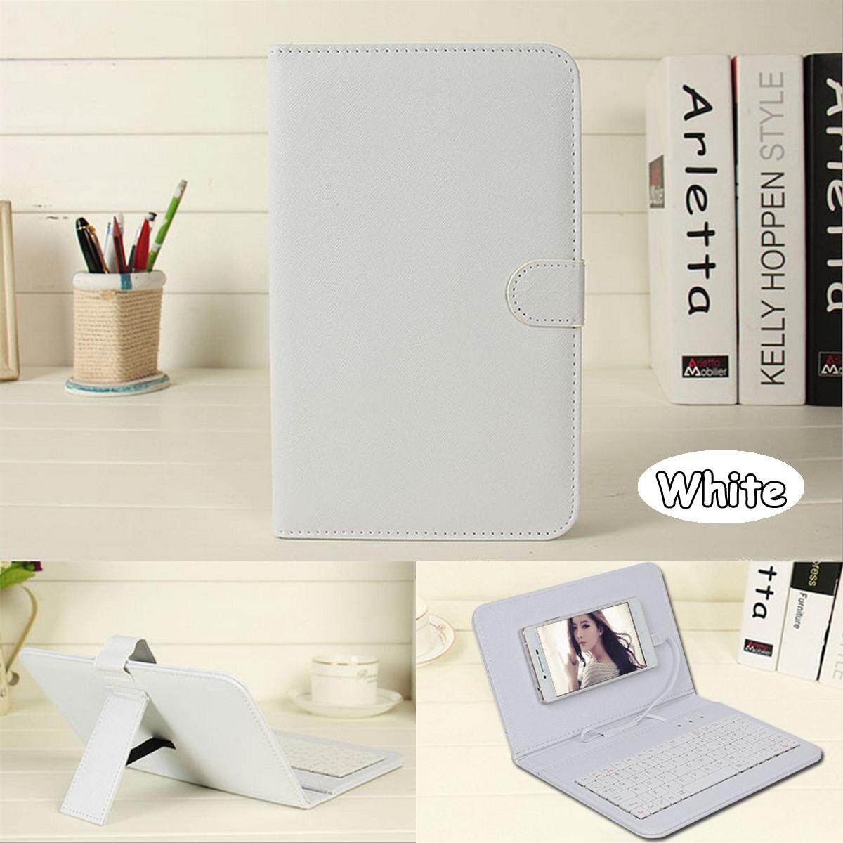 General Wired Keyboard Flip Case For Andriod Mobile Phone 4.2''-6.5'' White
