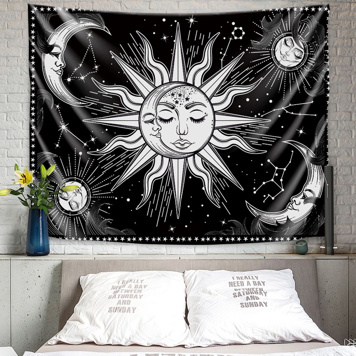 Aesthetic Black And White Sun Moon Tapestry Wall Decoration