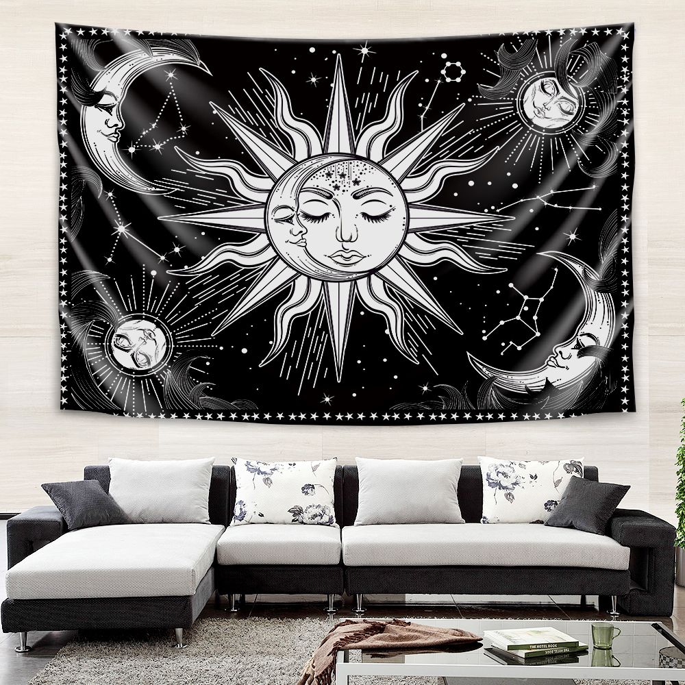 Aesthetic Black And White Sun Moon Tapestry Wall Decoration