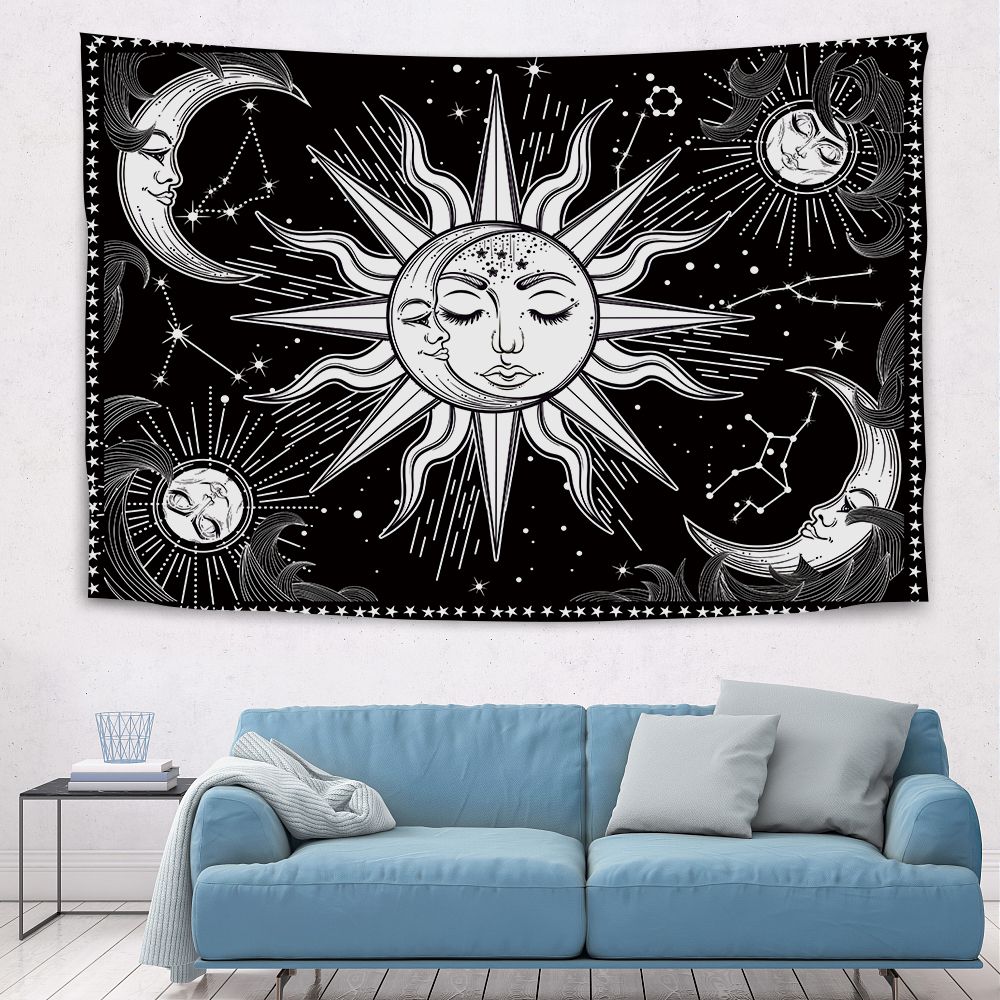 Aesthetic Black And White Sun Moon Tapestry Wall Decoration