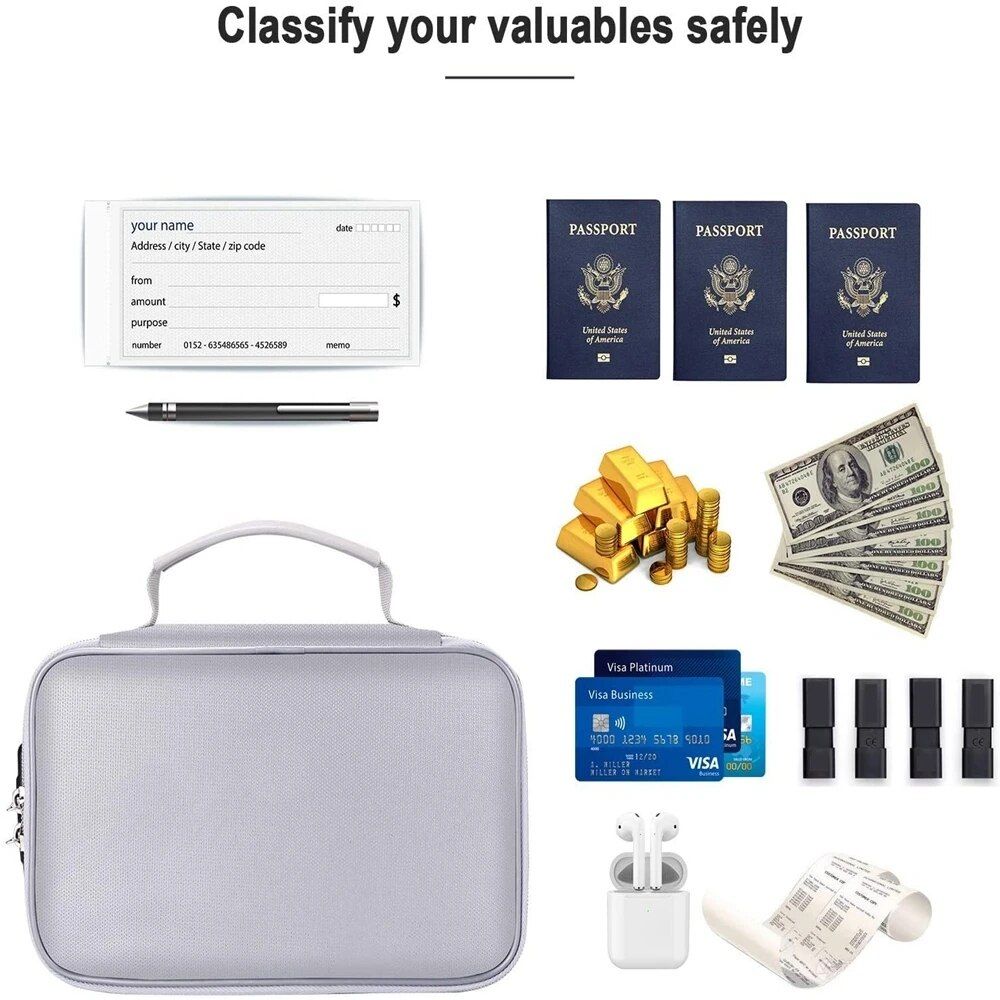 Fireproof Bags Waterproof Cash Safe Coin Organizer Bag Set Doent Storage For Valuables-Currency Keys Card Passport Home Safe