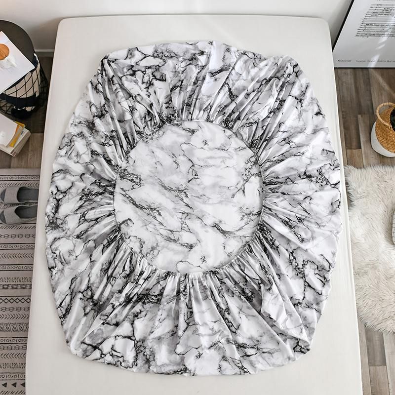 Mattress Cover Marble Printed Pattern Fitted Sheet Mattress Cover with All-Around Elastic Rubber Band Bed Linens Home Textile 138x190x30Cm