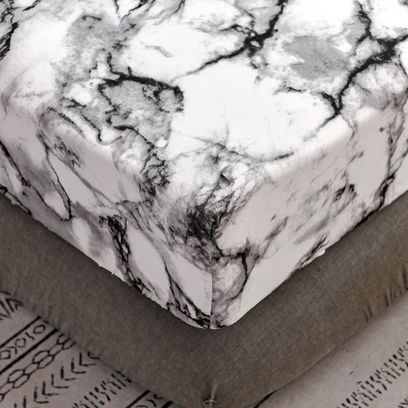 Mattress Cover Marble Printed Pattern Fitted Sheet Mattress Cover with All-Around Elastic Rubber Band Bed Linens Home Textile 138x190x30Cm