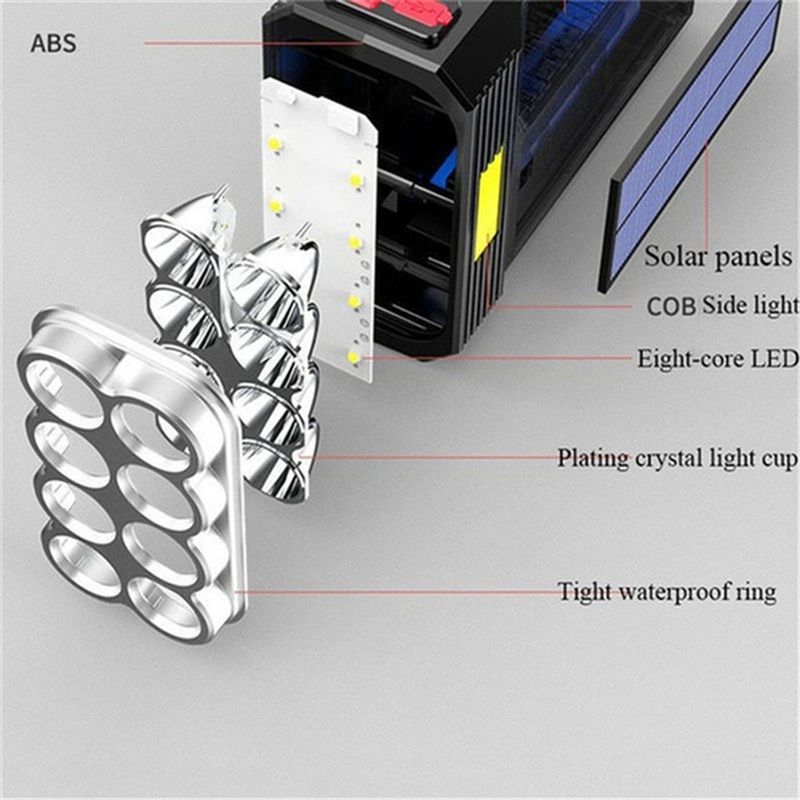 8LED Flashlight USB Rechargeable Torch  Solar Charging