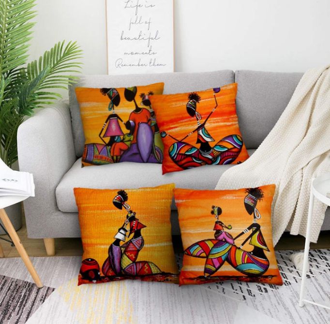 4 Pieces African Family Throw Pillows