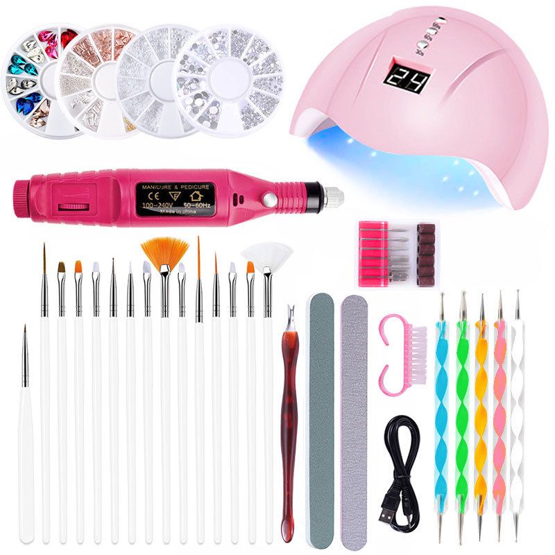 Nail Art Set UV LED Lamp Dryer Pedicure Set Brush With Nail