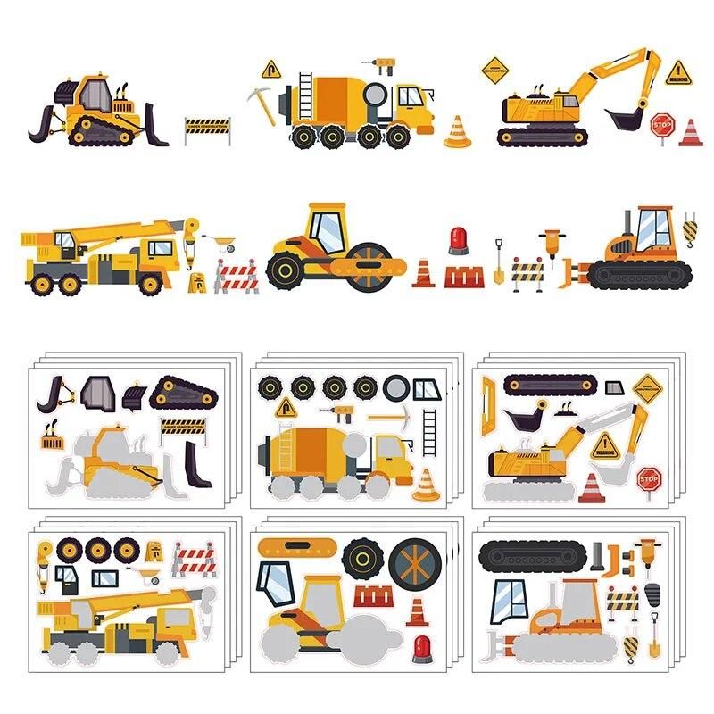 2023  Kids DIY Construction Vehicle Puzzle Sticker Make Your Own Truck Stickers Assemble Jigsaw Party Favors For Boys Girls