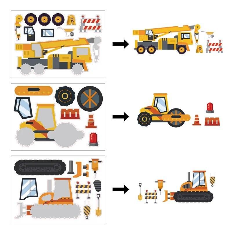 2023  Kids DIY Construction Vehicle Puzzle Sticker Make Your Own Truck Stickers Assemble Jigsaw Party Favors For Boys Girls