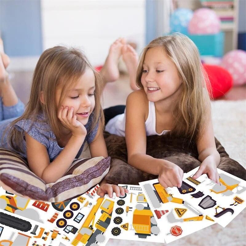 2023  Kids DIY Construction Vehicle Puzzle Sticker Make Your Own Truck Stickers Assemble Jigsaw Party Favors For Boys Girls