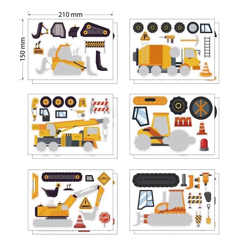 2023  Kids DIY Construction Vehicle Puzzle Sticker Make Your Own Truck Stickers Assemble Jigsaw Party Favors For Boys Girls