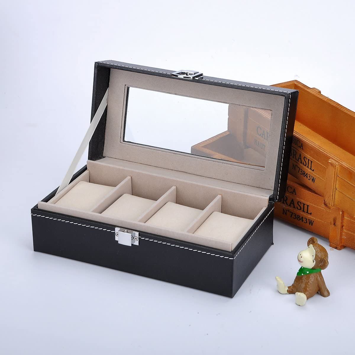 4 Pieces Slot Luxury Pu Leather Watch Box/Storage Box/ Display Box