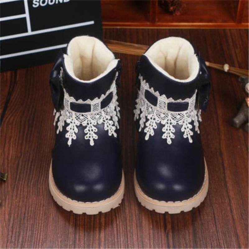 Waterproof Baby Kids Girls Children Lace Snow Ankle Boots Casual Princess Shoes Black 21