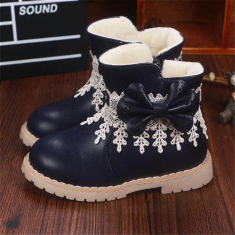 Waterproof Baby Kids Girls Children Lace Snow Ankle Boots Casual Princess Shoes Black 21
