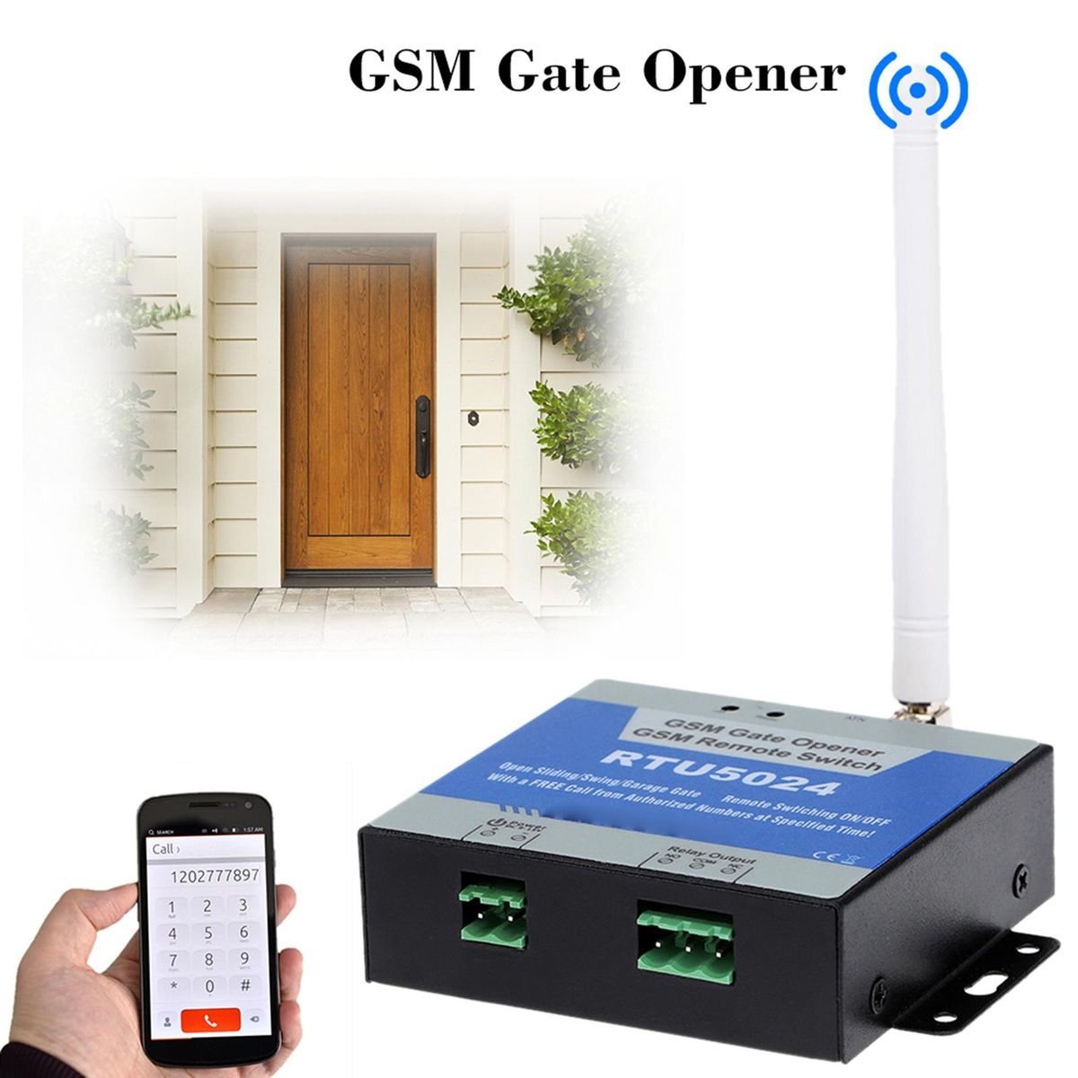 GSM Door Gate Opener Remote On/Off Switch Free Call SMS Command Support 850/900/1800/1900MHz