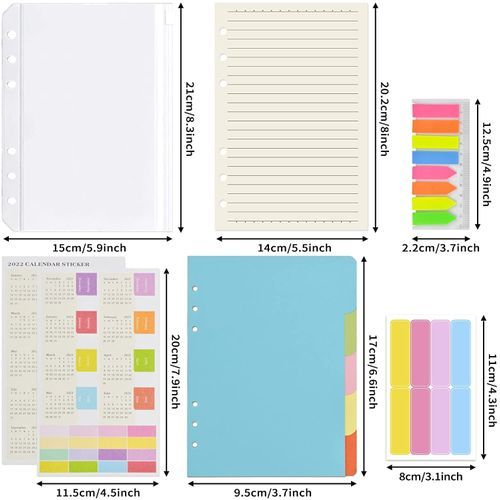 A5 Binder Planner Notebook-5 File Divider,45 Sheets Loose Leaf Paper,160 Neon Page Marker, 2 Calendar Stickers, Binder Pocket A5 Binder Notebook