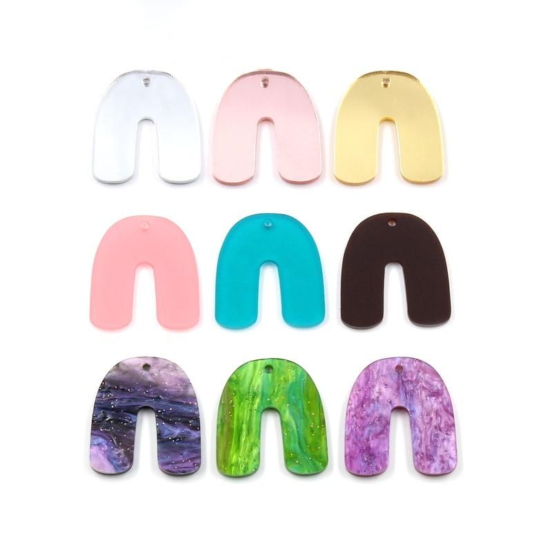 Set of 10 AC1501-30mm Upside Down U For Earrings Galaxy Mirror/ Matt Pink Party Ornaments Acrylic U For Earrings