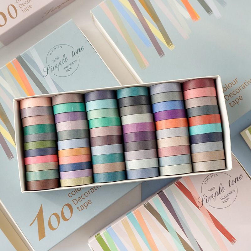 60pcs Simple Tone Solid Color Paper Washi Tape Set Rainbow