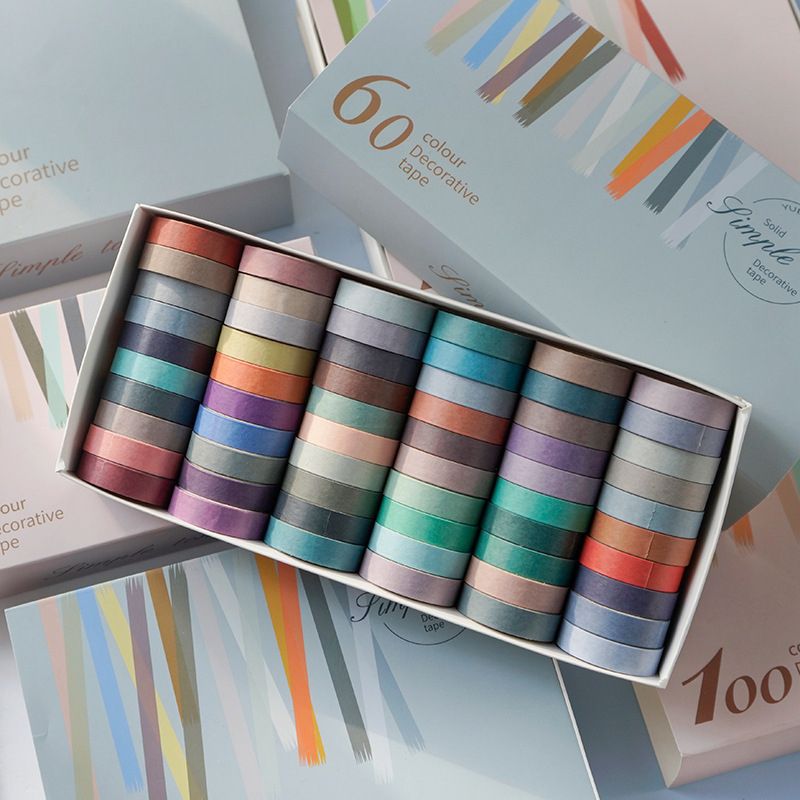 60pcs Simple Tone Solid Color Paper Washi Tape Set Rainbow