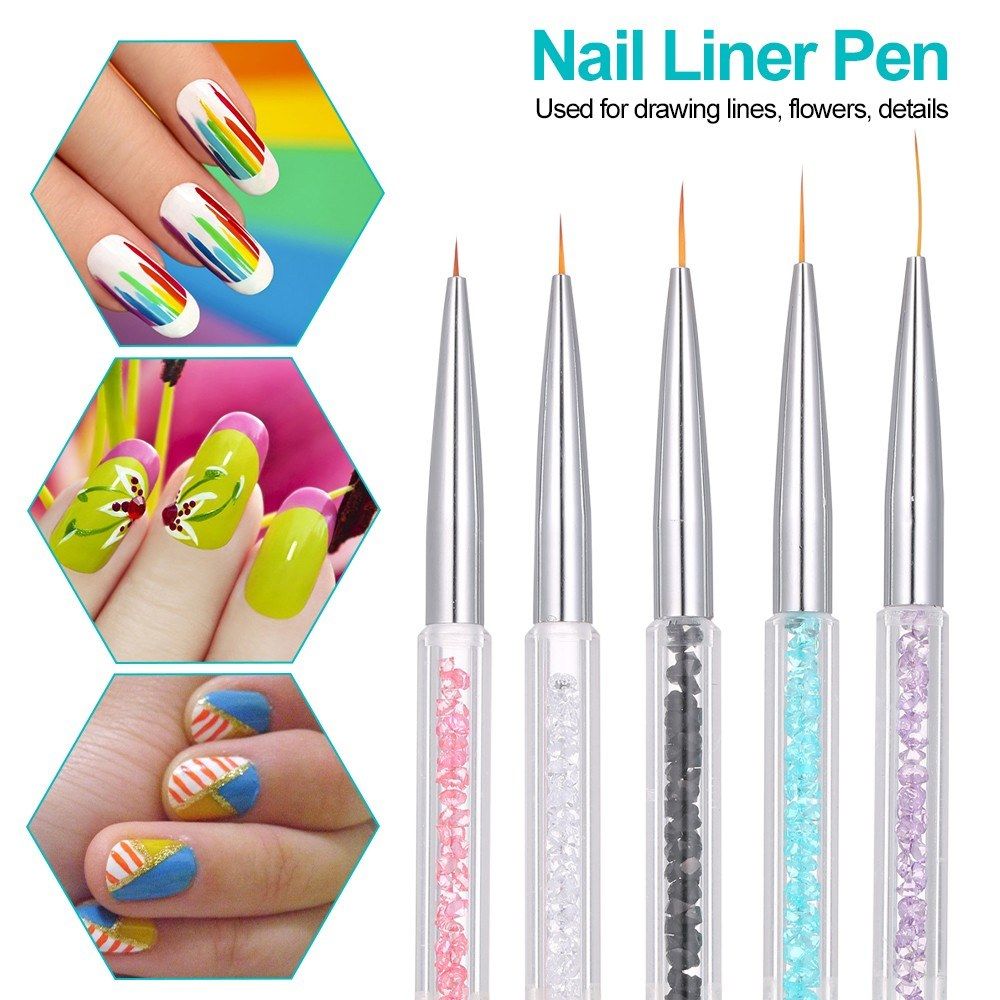 5 PCS Nail Art Liner Pen UV Painting Nail Design Brush Pen Nail Dotting Drawing Pen 5//7/9/11/13mm
