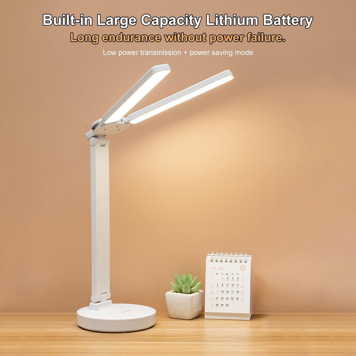 Double Heads Eye Protections Desk Lamp USB Rechargeable Touching Control Eye-caring Nightstand Light for Bedroom Living Room Study Room