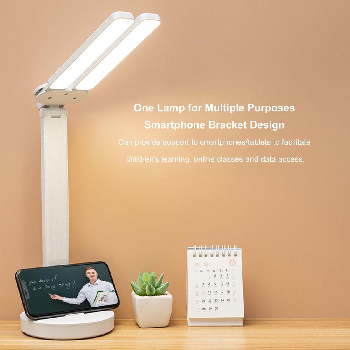 Double Heads Eye Protections Desk Lamp USB Rechargeable Touching Control Eye-caring Nightstand Light for Bedroom Living Room Study Room