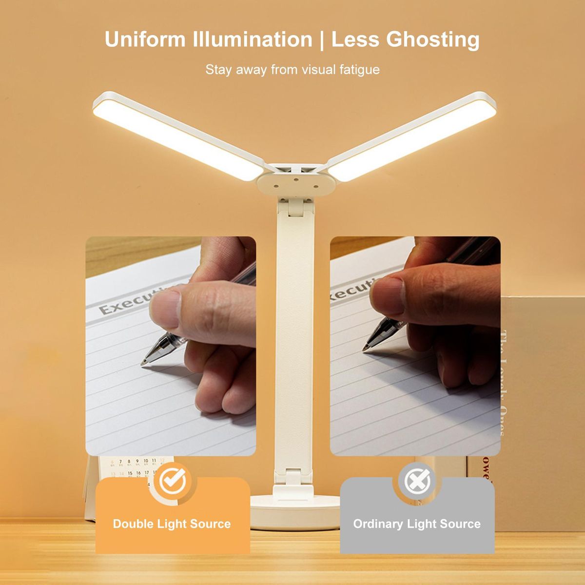Double Heads Eye Protections Desk Lamp USB Rechargeable Touching Control Eye-caring Nightstand Light for Bedroom Living Room Study Room