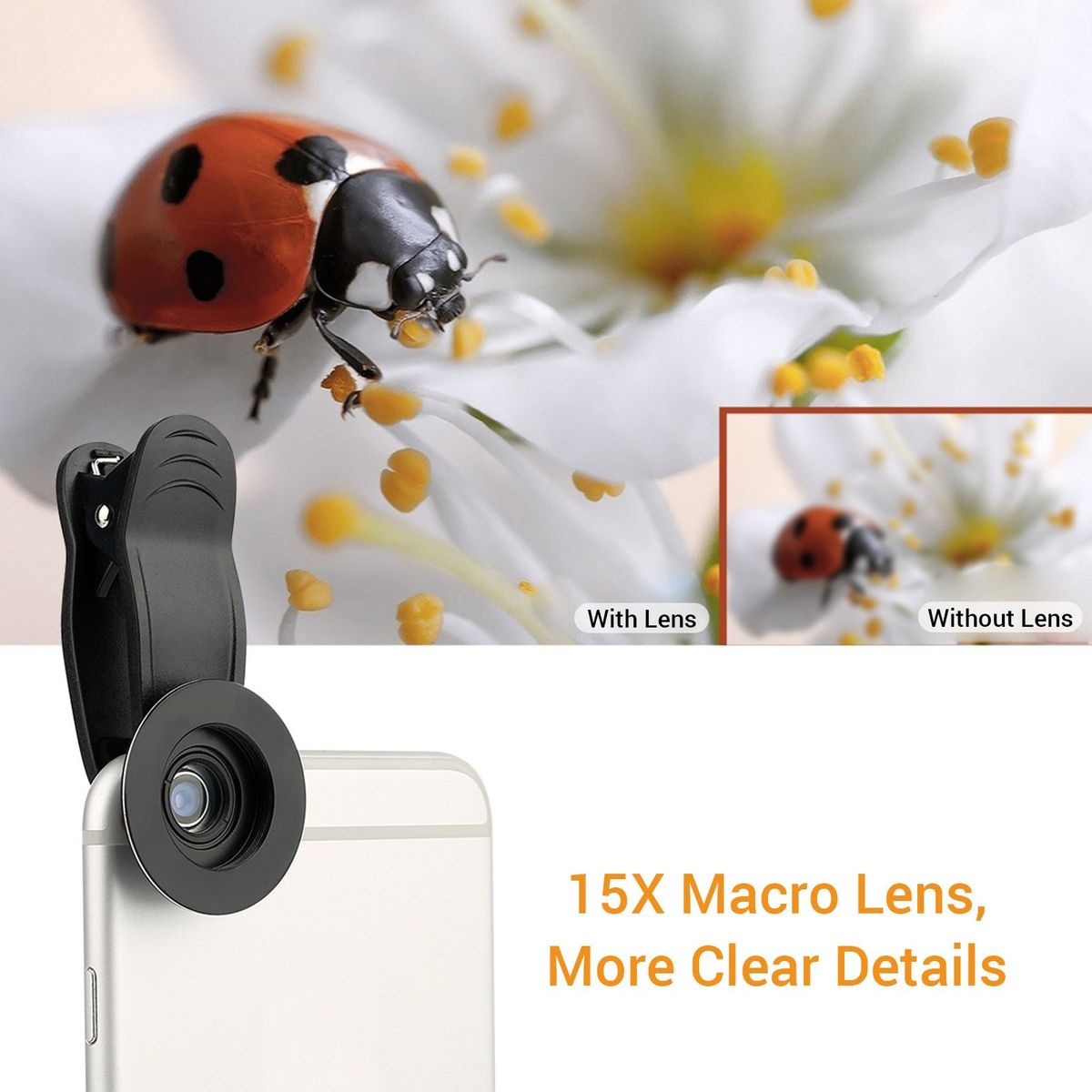 2-in-1 5K HD Smartphone Camera Lens 0.45X Wide-angle + 15X