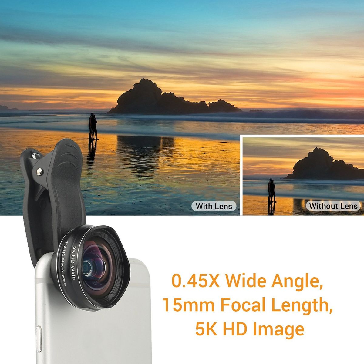 2-in-1 5K HD Smartphone Camera Lens 0.45X Wide-angle + 15X