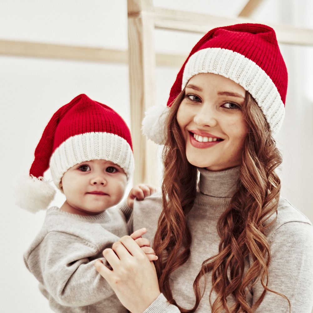 Winter Parent-child Wool Christmas Hat, Single Ball Acrylic