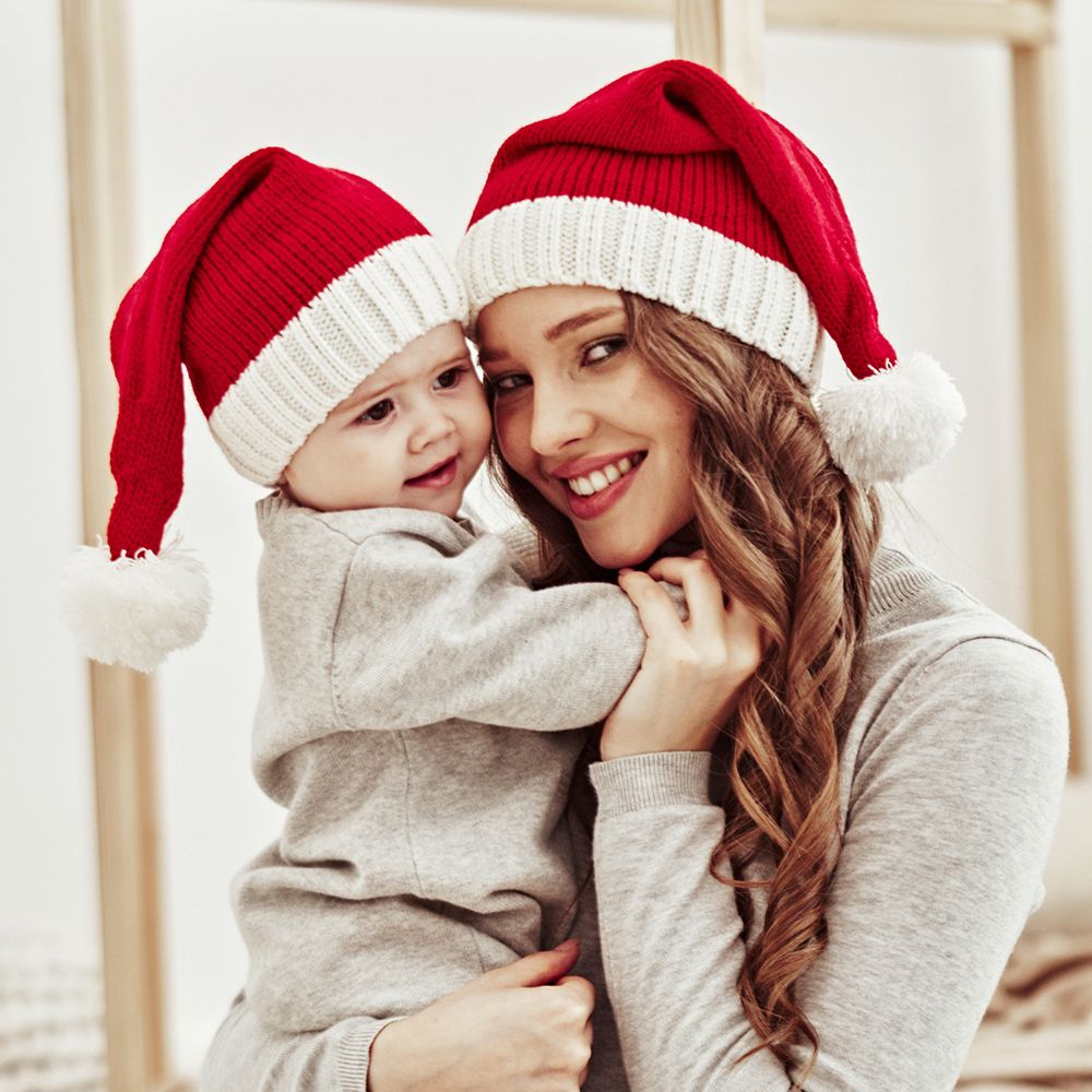 Winter Parent-child Wool Christmas Hat, Single Ball Acrylic