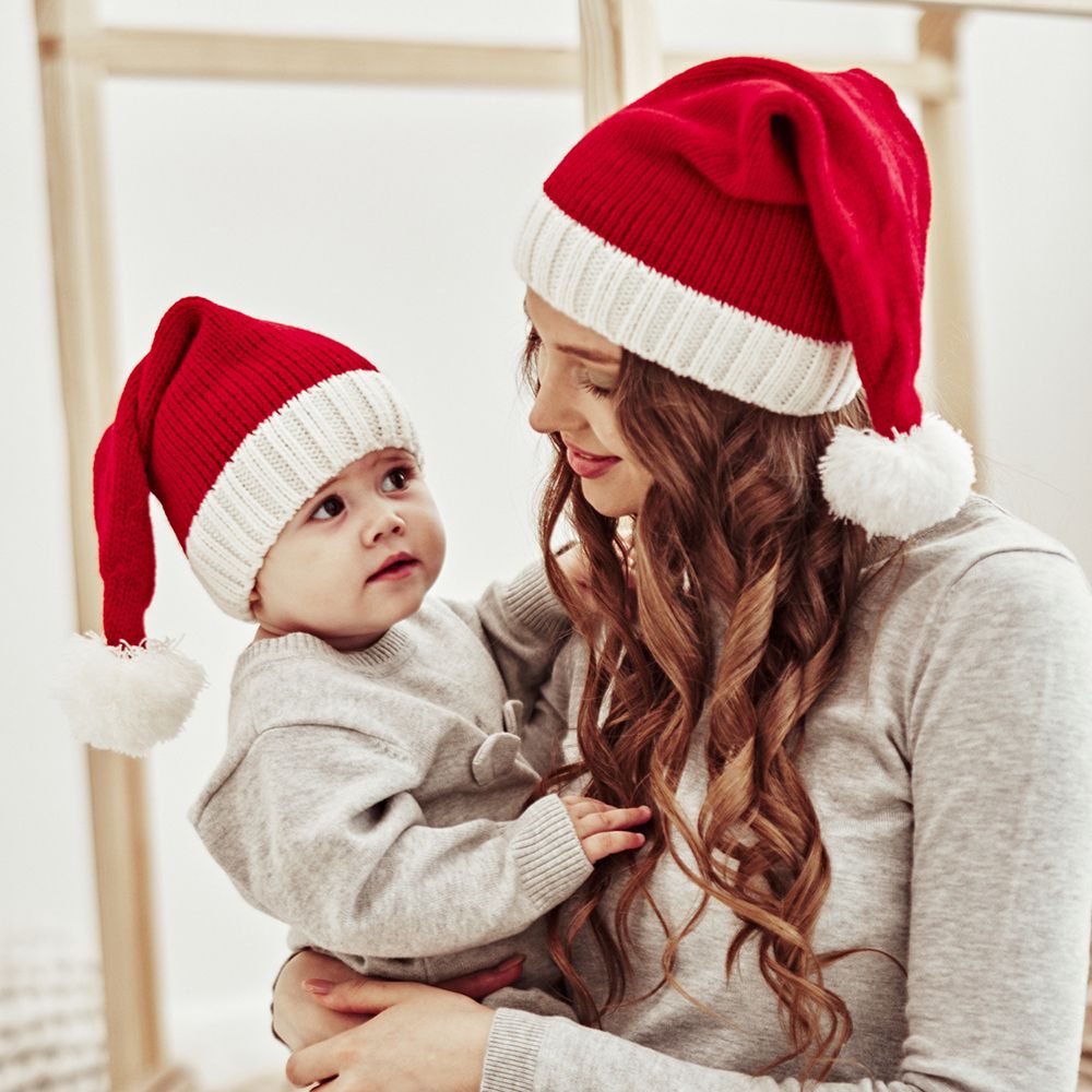Winter Parent-child Wool Christmas Hat, Single Ball Acrylic