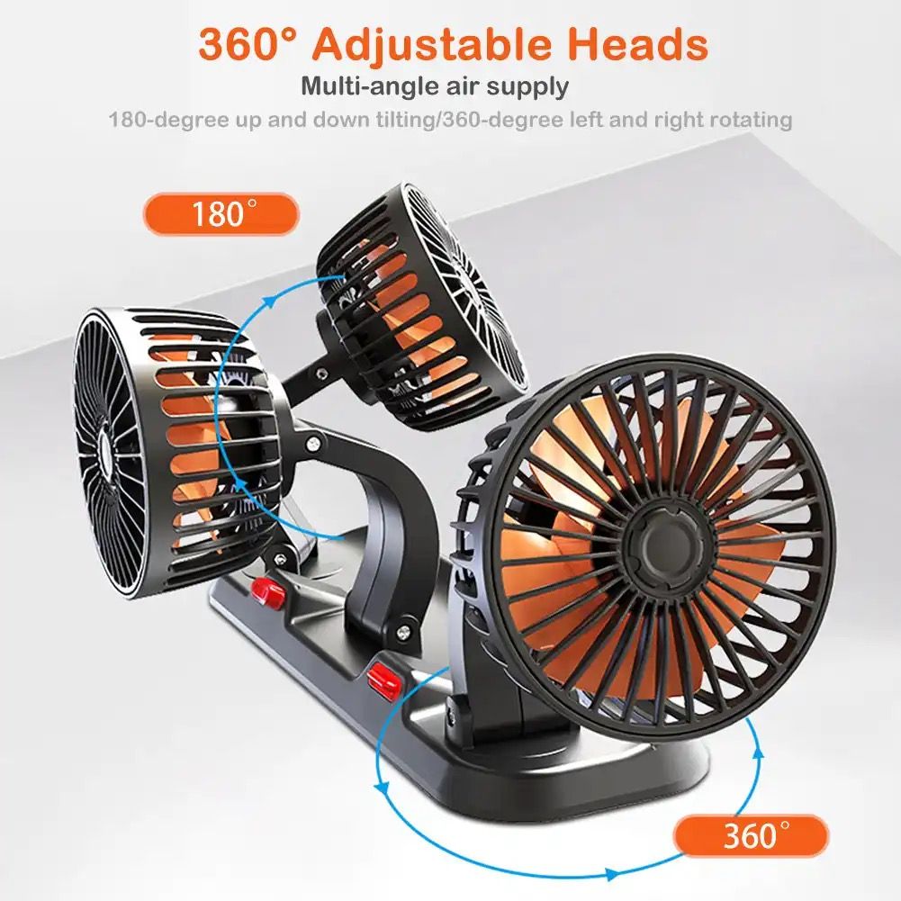 12v Car Cooling Fan Triple Head 2 Speed Adjustable