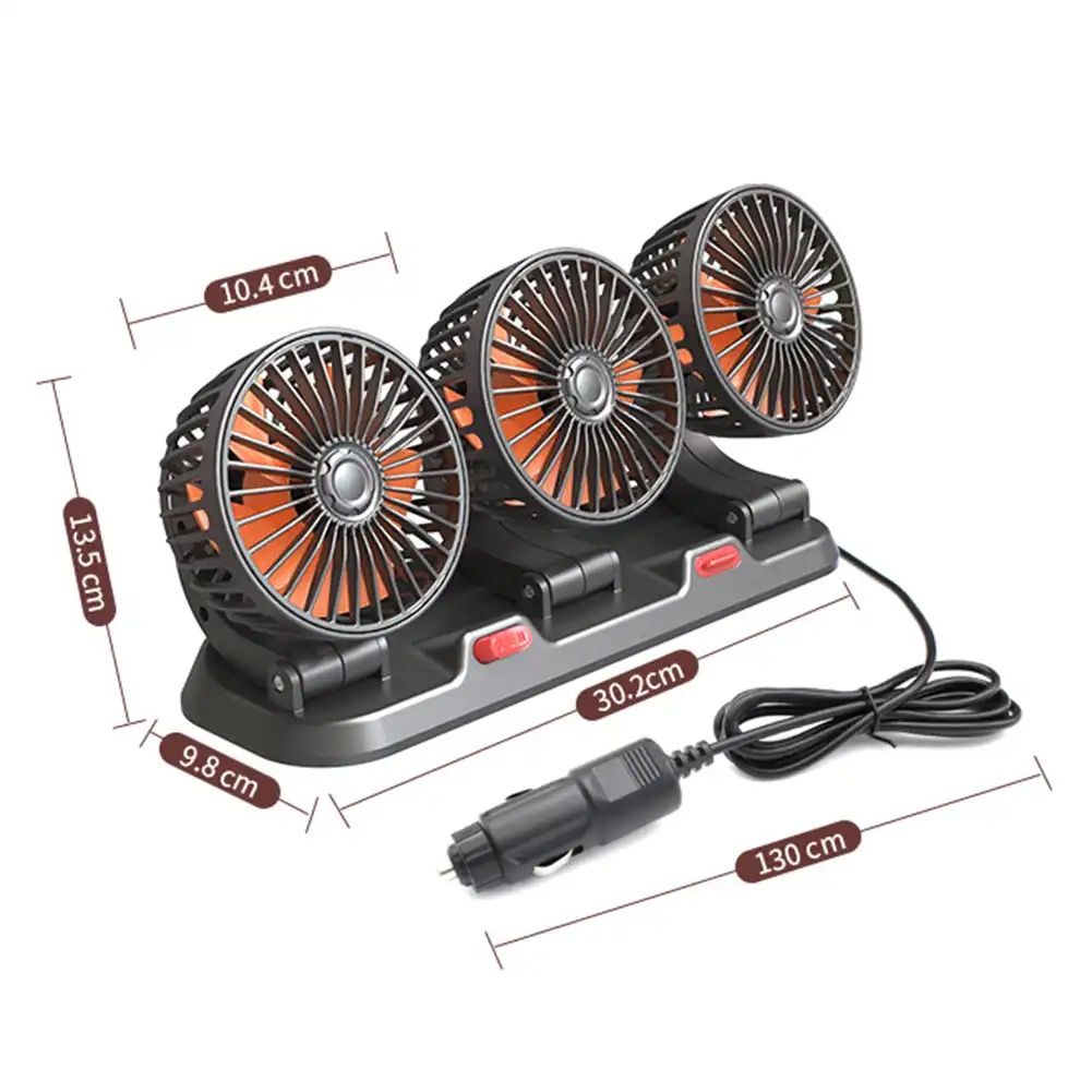 12v Car Cooling Fan Triple Head 2 Speed Adjustable