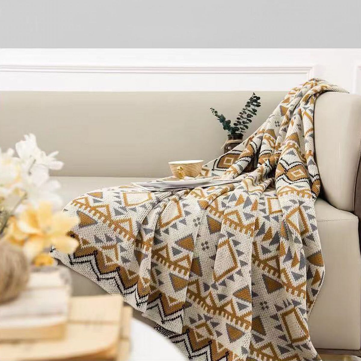 Throw Blanket Decorative Faux Cashmere Textured Blanket