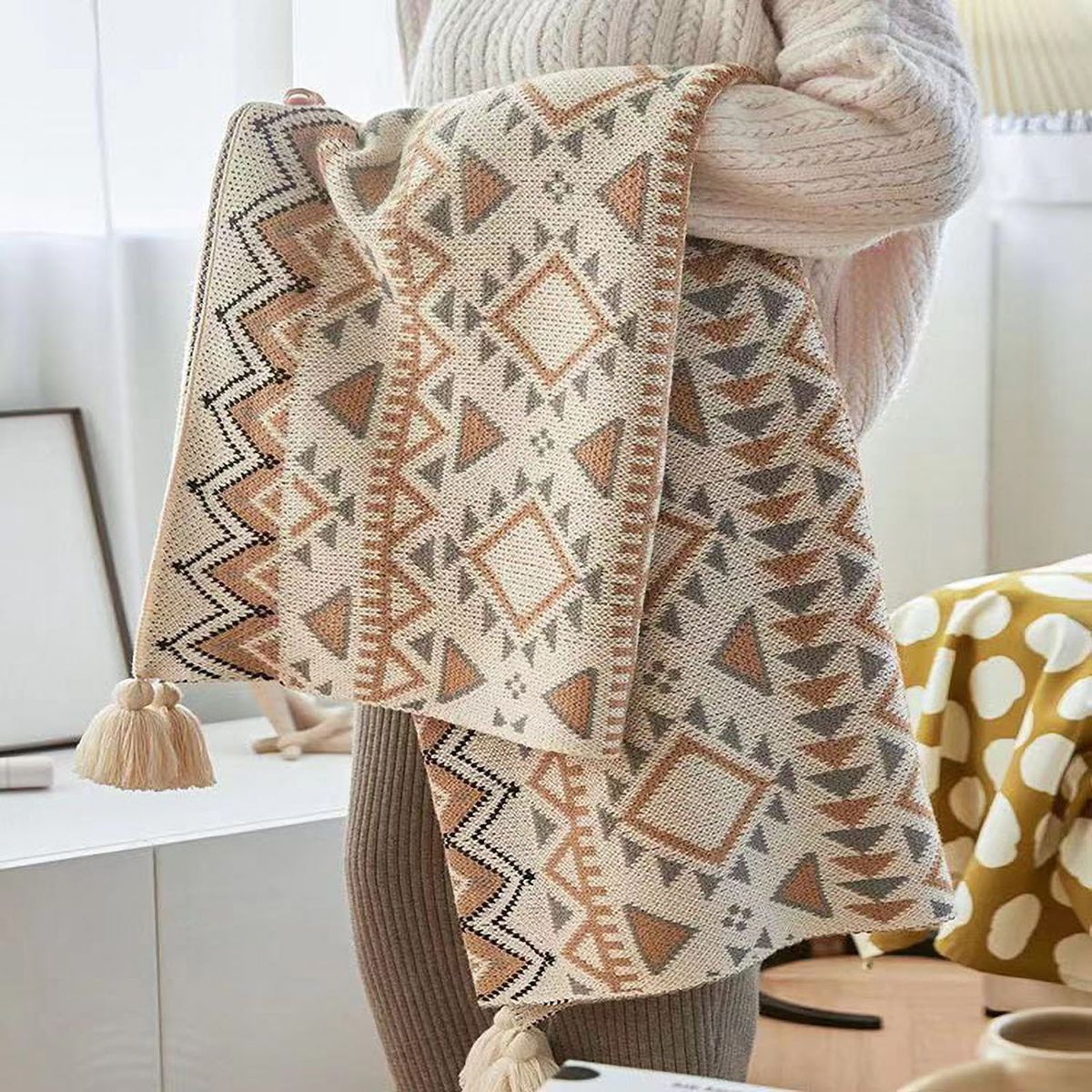 Throw Blanket Decorative Faux Cashmere Textured Blanket