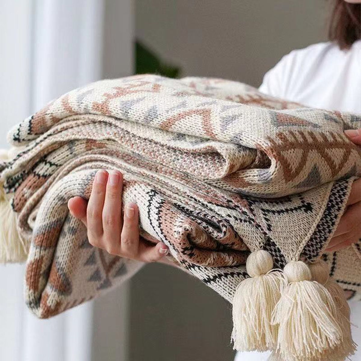 Throw Blanket Decorative Faux Cashmere Textured Blanket