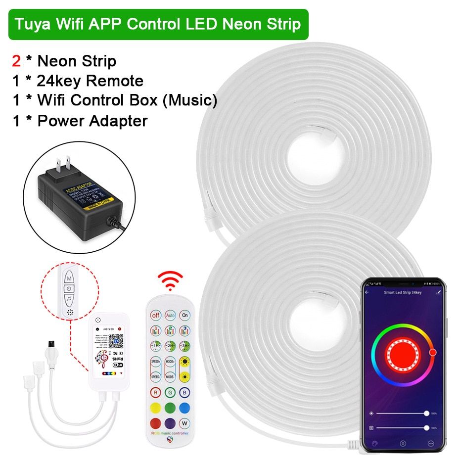 RGB LED Neon Light Waterproof 12V Led Strip Remote Control Or Buletooth / WiFi Tuya Smart Music Controller Ribbon Led Light RGB-1 Tuya Wifi 2 Reel-3m Per Reel--