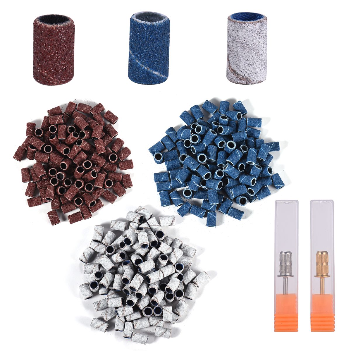 300pcs Sanding Bands With 2 Nail Drill Bits For Manicure Nail Drill Machine 80# 120# 180#
