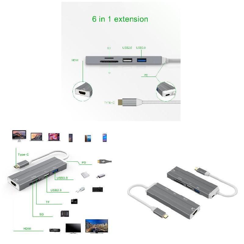 USB-C HUB,Adapter 6 In 1
