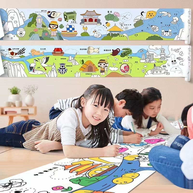 10M Super Long Graffiti Scroll Kids Coloring Book Mark Drawing Paper Color Filling Large Painting Paper Pen Special Kindergarten Treasure