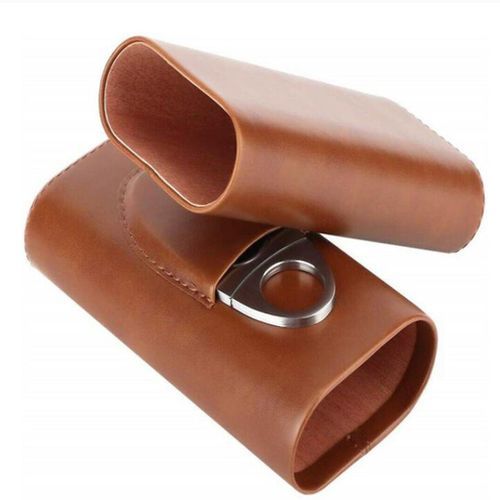 Leather Croco 3 Tube Travel  Holder Case Humidor With Brown