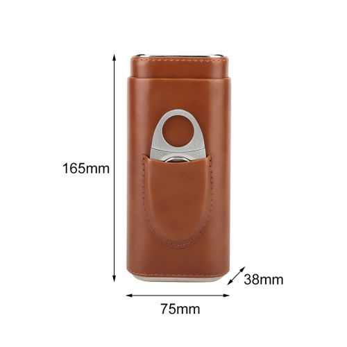Leather Croco 3 Tube Travel  Holder Case Humidor With Brown