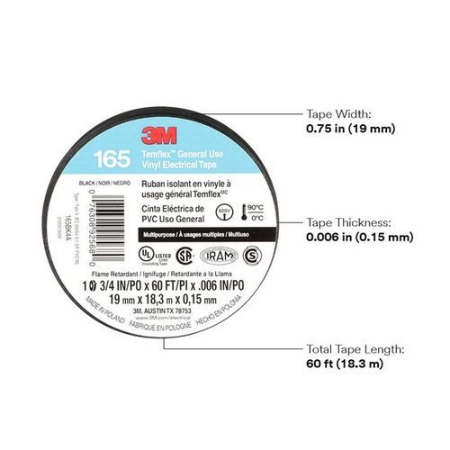 Vinyl Electrical Tape 165 Multi-purpose 3/4" X 60FT 10PK