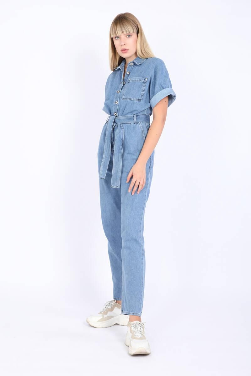 Women's Bat Sleeve Jean Jumpsuit Blue