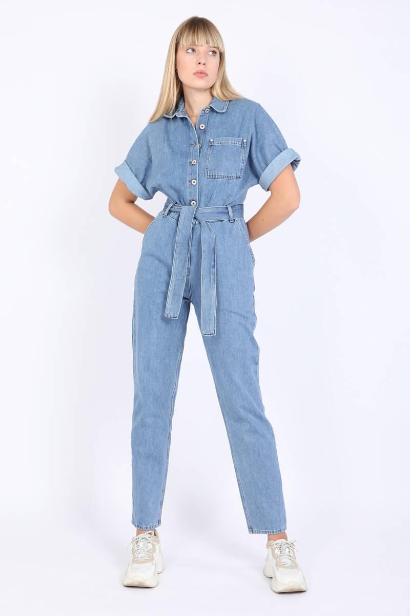 Women's Bat Sleeve Jean Jumpsuit Blue